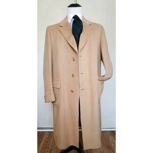 Vintage Brookstreet Tan Wool Top Stitch  Top Coat Overcoat 44R